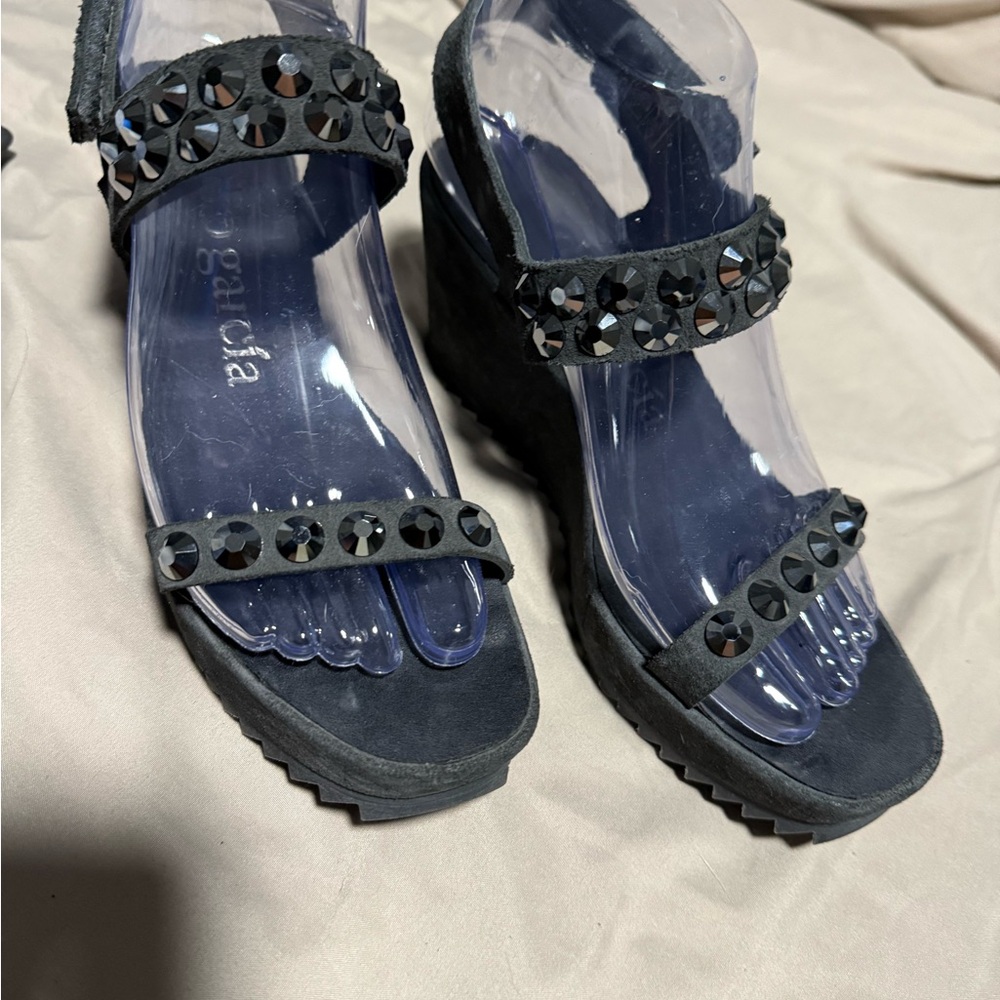 Pedro Garcia Black Embellished Wedges
